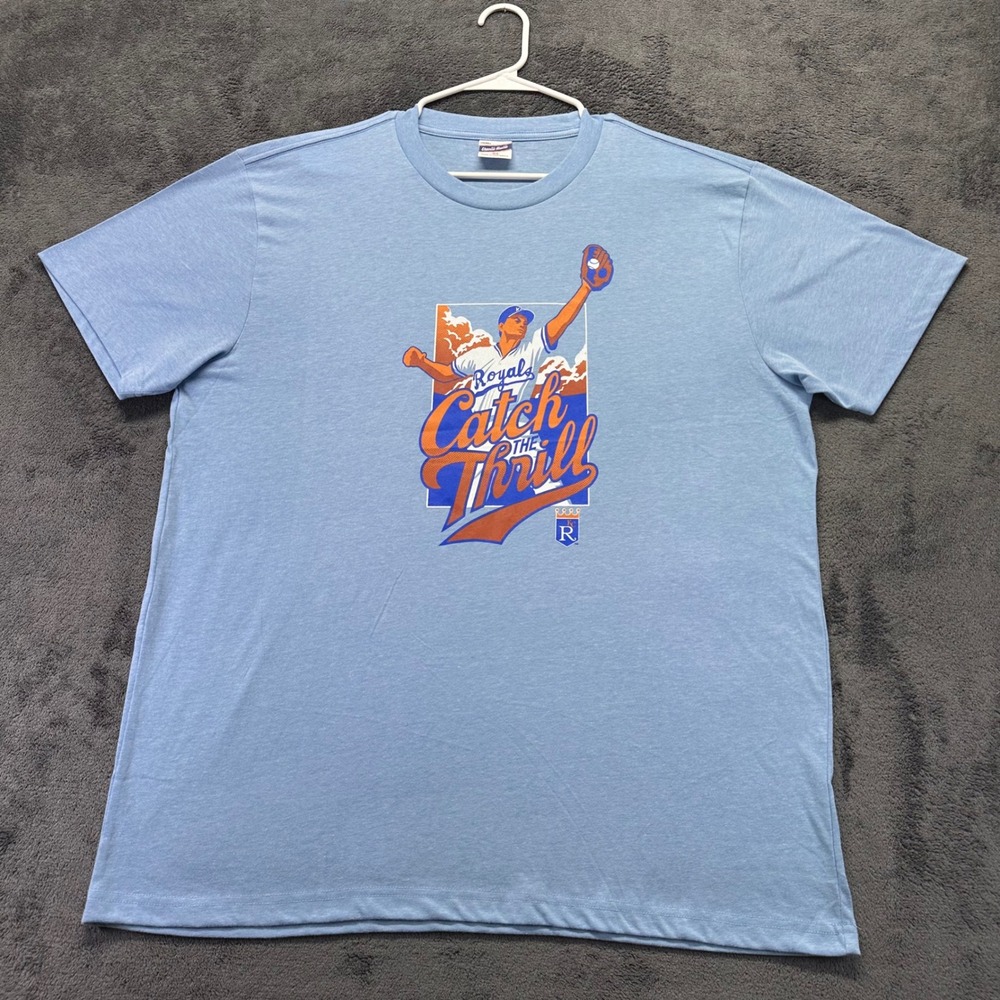 Charlie Hustle Kansas City Royals Catch The Thrill T-Shirt Mens XL Light Blue KC